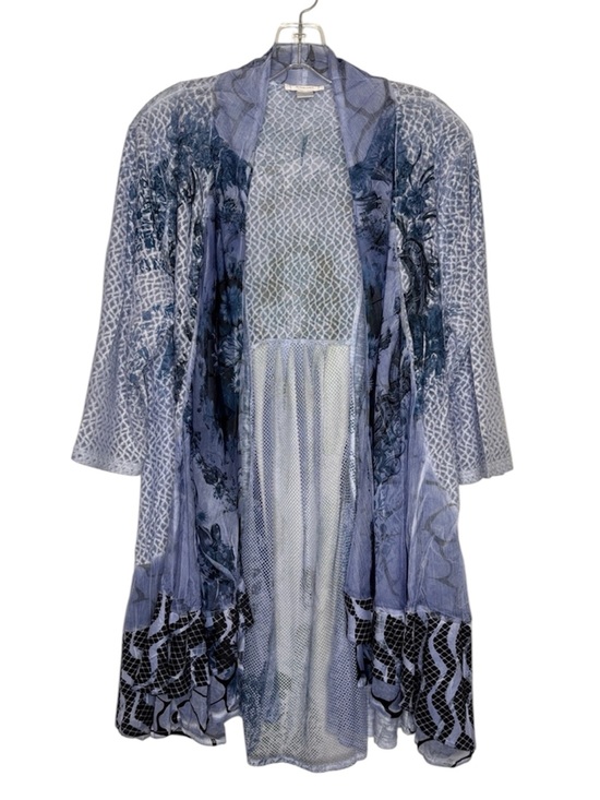Kamana Jackets & Blazers - Kamala Light Blue Patterned Open-Front Duster Cape